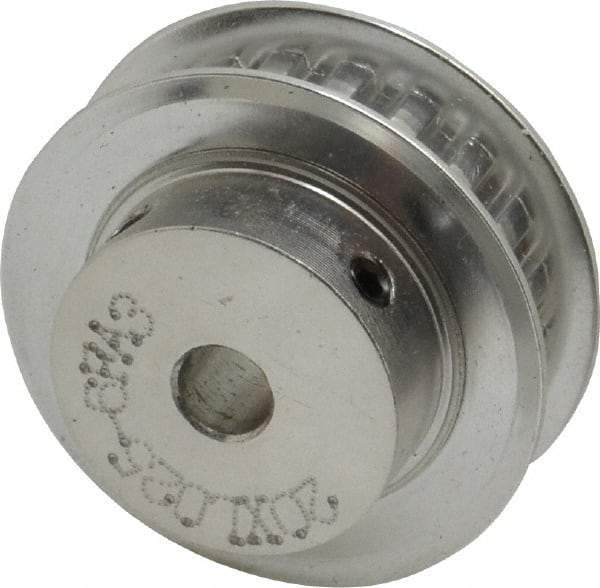 Power Drive - 20 Tooth, 1/4" Inside x 1.253" Outside Diam, Hub & Flange Timing Belt Pulley - 1/4" Belt Width, 1.273" Pitch Diam, 0.438" Face Width, Aluminum - Best Tool & Supply