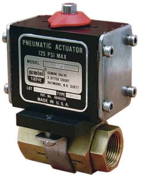 Gemini Valve - 3/4" Pipe, 720 psi WOG Rating Brass Pneumatic Double Acting with Solenoid Actuated Ball Valve - Reinforced PTFE Seal, Standard Port, Threaded (NPT) End Connection - Best Tool & Supply