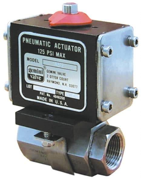 Gemini Valve - 1/2" Pipe, 720 psi WOG Rating Stainless Steel Pneumatic Double Acting with Solenoid Actuated Ball Valve - Reinforced PTFE Seal, Full Port, Threaded (NPT) End Connection - Best Tool & Supply