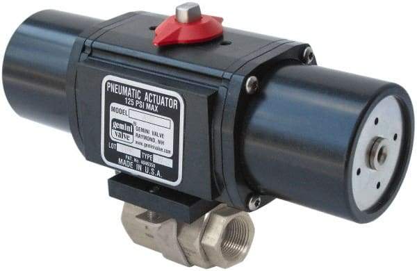 Gemini Valve - 3/8" Pipe, 720 psi WOG Rating Stainless Steel Pneumatic Spring Return with Solenoid Actuated Ball Valve - Reinforced PTFE Seal, Full Port, Threaded (NPT) End Connection - Best Tool & Supply