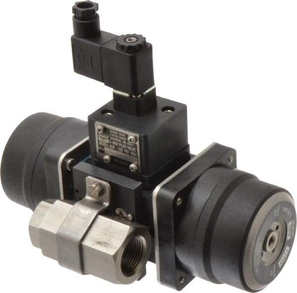 Gemini Valve - 3/4" Pipe, 720 psi WOG Rating Stainless Steel Pneumatic Spring Return with Solenoid Actuated Ball Valve - Reinforced PTFE Seal, Standard Port, Threaded (NPT) End Connection - Best Tool & Supply