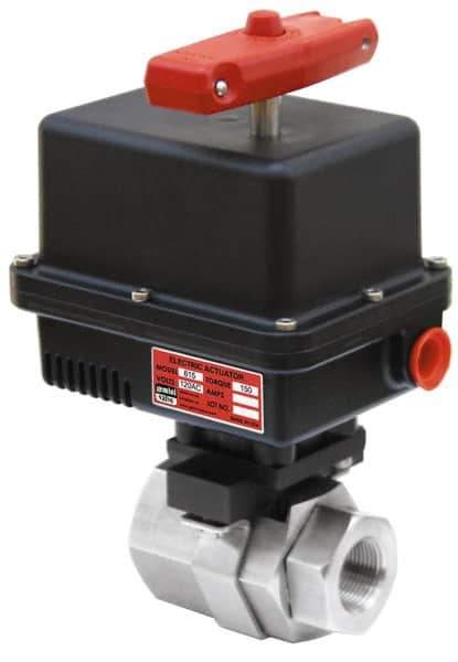 Gemini Valve - 1-1/2" Pipe, 720 psi WOG Rating Brass Electric Actuated Ball Valve - Reinforced PTFE Seal, Standard Port, Threaded (NPT) End Connection - Best Tool & Supply