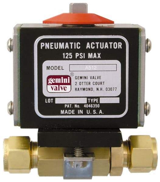 Gemini Valve - 1" Pipe, 1,000 psi WOG Rating Brass Pneumatic Double Acting with Solenoid Actuated Ball Valve - Reinforced PTFE Seal, Standard Port, TYLOK (Compression) End Connection - Best Tool & Supply