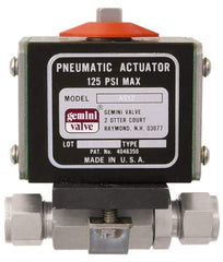 Gemini Valve - 1/2" Pipe, 1,000 psi WOG Rating Stainless Steel Pneumatic Double Acting with Solenoid Actuated Ball Valve - Reinforced PTFE Seal, Standard Port - Best Tool & Supply