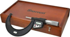 Starrett - 3 to 4" Range, 0.0001" Resolution, Standard Throat, Electronic Outside Micrometer - 0.0002" Accuracy, Friction Thimble, Micro Lapped Carbide Face, CR2450 Battery, Data Output, Includes 3V Battery - Best Tool & Supply