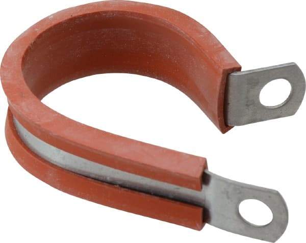 Made in USA - 1-1/4" Pipe, 1-1/4" Rod, Cushion Clamp - Gray & Red, Galvanized Steel & Silcone Cushion - Best Tool & Supply