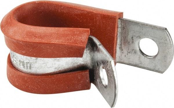 Made in USA - 1/2" Pipe, 1/2" Rod, Cushion Clamp - Gray & Red, Galvanized Steel & Silcone Cushion - Best Tool & Supply