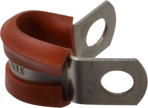 Made in USA - 1/4" Pipe, 1/4" Rod, Cushion Clamp - Gray & Red, Grade 304 Stainless Steel & Silicone Cushion - Best Tool & Supply