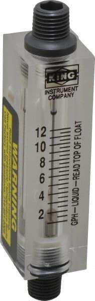 King - 1/4" FNPT Port Block Style, Inline Flowmeter - 100 Max psi, 12 GPH, Acrylic - Best Tool & Supply