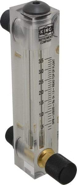 King - 1/2" M Port Block Style Panel Mount Flowmeter - 100 Max psi, 3.5 GPM, Acrylic - Best Tool & Supply