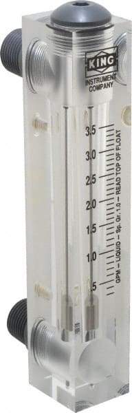 King - 1/2" M Port Block Style Panel Mount Flowmeter - 100 Max psi, 5 GPM, Acrylic - Best Tool & Supply