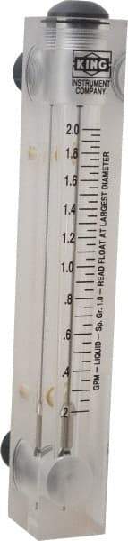 King - 1/2" M Port Block Style Panel Mount Flowmeter - 100 Max psi, 2 GPM, Acrylic - Best Tool & Supply