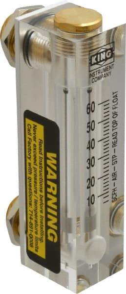 King - 1/4" FNPT Port Block Style, Panel Mount Flowmeter - 125 Max psi, 60 SCFH, Acrylic - Best Tool & Supply