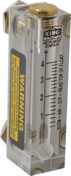 King - 1/4" FNPT Port Block Style, Panel Mount Flowmeter - 125 Max psi, 4 SCFM, Acrylic - Best Tool & Supply