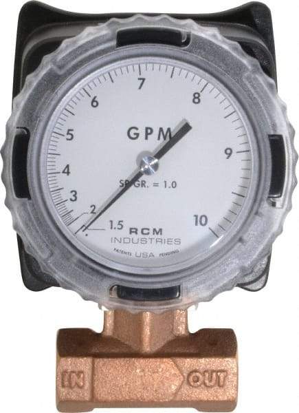 Made in USA - 3/4" NPT Port RCM Industries Flo-Gage Flowmeter - 180 Max psi, 1.5 to 10 GPM, Bronze - Best Tool & Supply