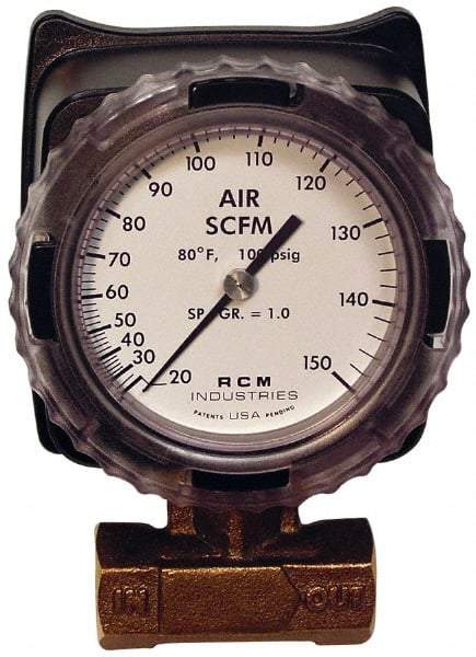 Made in USA - 3/4" NPT Port RCM Industries Flo-Gage Flowmeter - 180 Max psi, Bronze - Best Tool & Supply