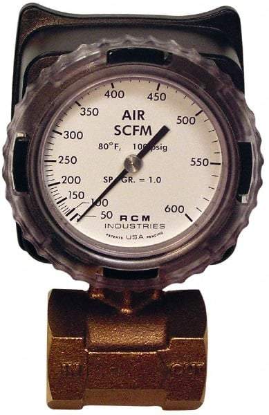 Made in USA - 1-1/2" NPT Port RCM Industries Flo-Gage Flowmeter - 180 Max psi, Bronze - Best Tool & Supply