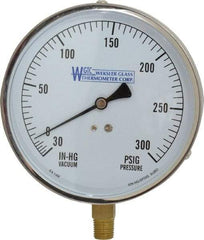 WGTC - 4-1/2" Dial, 1/4 Thread, 30-0-300 Scale Range, Pressure Gauge - Lower Connection Mount, Accurate to 1% of Scale - Best Tool & Supply