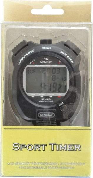 General - Large Display with 16 Memory Stop Watch - Black - Best Tool & Supply