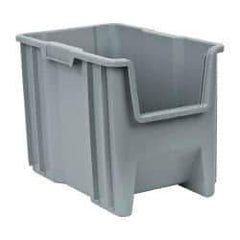 Quantum Storage - 75 Lb. Load Capacity, 17-1/2" Deep, Gray Polyethylene Hopper Stacking Bin - 12-1/2" High x 10-7/8" Wide x 17-1/2" Long - Best Tool & Supply