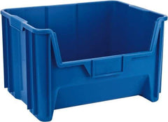 Quantum Storage - 75 Lb. Load Capacity, 15-1/4" Deep, Blue Polyethylene Hopper Stacking Bin - 12-7/16" High x 19-7/8" Wide x 15-1/4" Long - Best Tool & Supply