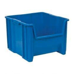 Quantum Storage - 75 Lb. Load Capacity, 17-1/2" Deep, Blue Polyethylene Hopper Stacking Bin - 12-1/2" High x 16-1/2" Wide x 17-1/2" Long - Best Tool & Supply