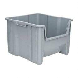 Quantum Storage - 75 Lb. Load Capacity, 17-1/2" Deep, Gray Polyethylene Hopper Stacking Bin - 12-1/2" High x 16-1/2" Wide x 17-1/2" Long - Best Tool & Supply