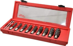 Milwaukee Tool - 9 Piece, 1/2 to 15/16" Cutter Diam, 2" Cutting Depth, Steel Annular Cutter Set - Bright Finish, 3/4" Shank Diam, 1/2", 9/16", 5/8", 11/16", 3/4", 13/16", 7/8", 15/16", 1-1/16" Cutter Diams, 2 Flats on Shank - Best Tool & Supply