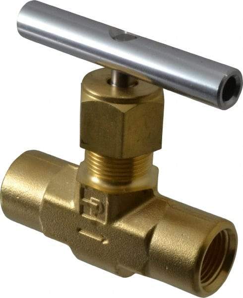 Parker - 3,000 Max psi, 3/8" Pipe, Brass, Inline Instrumentation Needle Valve - FNPT x FNPT End Connections - Best Tool & Supply