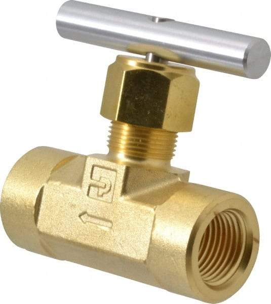 Parker - 3,000 Max psi, 1/2" Pipe, Brass, Inline Instrumentation Needle Valve - FNPT x FNPT End Connections - Best Tool & Supply