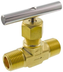 Parker - 3,000 Max psi, 1/2" Pipe, Brass, Inline Instrumentation Needle Valve - MNPT x MNPT End Connections - Best Tool & Supply