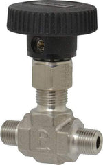 Parker - 5,000 Max psi, 1/8" Pipe, 316 Grade Stainless Steel, Inline Instrumentation Needle Valve - MNPT x MNPT End Connections - Best Tool & Supply