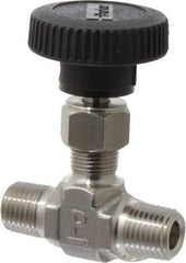 Parker - 5,000 Max psi, 1/4" Pipe, 316 Grade Stainless Steel, Inline Instrumentation Needle Valve - MNPT x MNPT End Connections - Best Tool & Supply