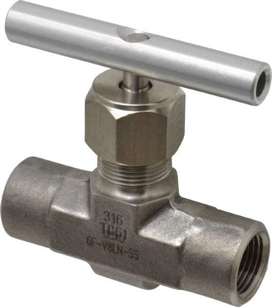 Parker - 5,000 Max psi, 3/8" Pipe, 316 Grade Stainless Steel, Inline Instrumentation Needle Valve - FNPT x FNPT End Connections - Best Tool & Supply