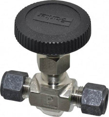 Parker - 5,000 Max psi, 3/8" Pipe, 316 Grade Stainless Steel, Inline Instrumentation Needle Valve - Compression x Compression CPI End Connections - Best Tool & Supply