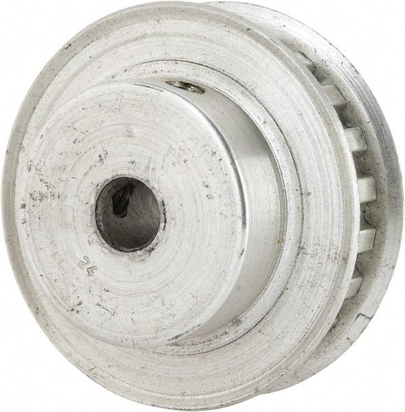 Power Drive - 22 Tooth, 1/4" Inside x 1.381" Outside Diam, Hub & Flange Timing Belt Pulley - 1/4" Belt Width, 1.401" Pitch Diam, 0.438" Face Width, Aluminum - Best Tool & Supply