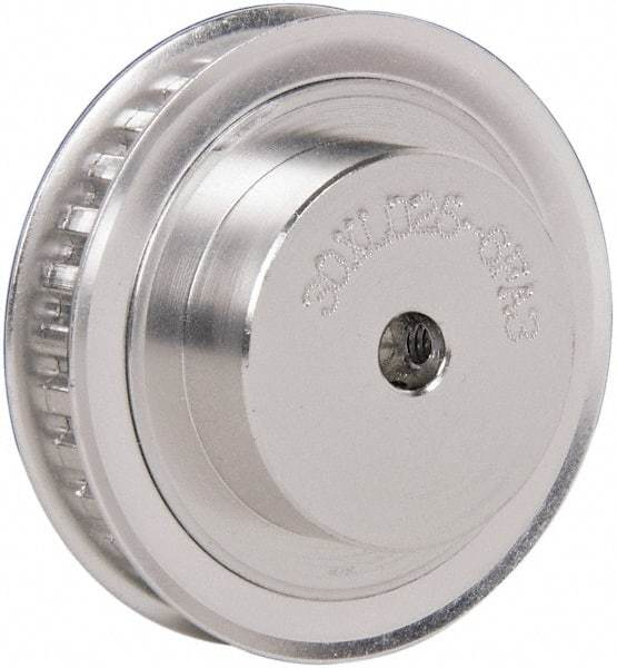 Power Drive - 30 Tooth, 1/4" Inside x 1.89" Outside Diam, Hub & Flange Timing Belt Pulley - 1/4" Belt Width, 1.91" Pitch Diam, 0.438" Face Width, Aluminum - Best Tool & Supply