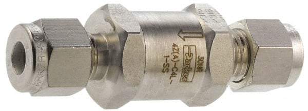 Parker - 1/8" Stainless Steel Check Valve - Inline, Comp x Comp, 6,000 WOG - Best Tool & Supply