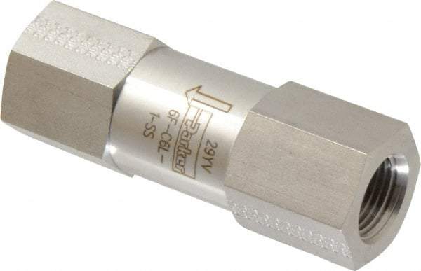 Parker - 3/8" Stainless Steel Check Valve - Inline, FNPT x FNPT, 6,000 WOG - Best Tool & Supply