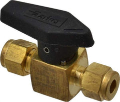 Parker - 1/4" Pipe, 3,000 psi WOG Rating, Brass, Inline, One Way Instrumentation Plug Valve - Wedge Handle, Viton Seal - Best Tool & Supply