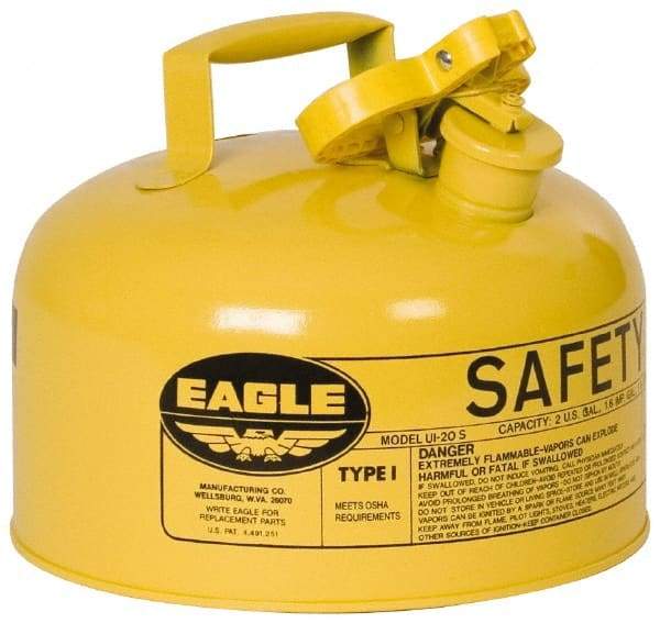 Eagle - 2 Gal Galvanized Steel Type I Safety Can - 9-1/2" High x 11-1/4" Diam, Yellow - Best Tool & Supply