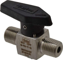 Parker - 1/4" Pipe, 3,000 psi WOG Rating, 316 Stainless Steel, Inline, One Way Instrumentation Plug Valve - Wedge Handle, MNPT x MNPT End Connections, Viton Seal - Best Tool & Supply