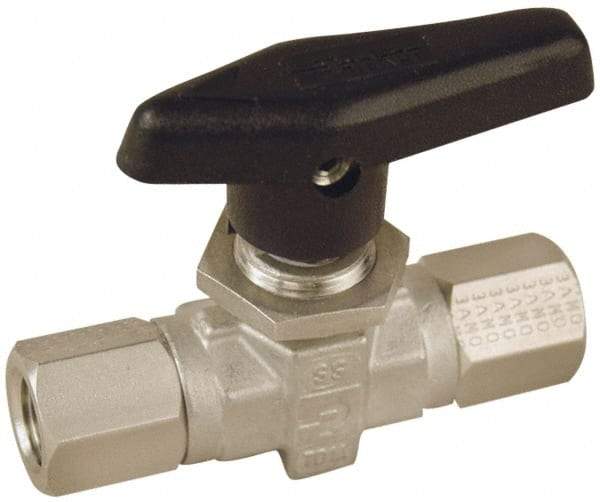 Parker - 1/2" Pipe, FNPT x FNPT End Connections, Stainless Steel, Inline, Two Way Flow, Instrumentation Ball Valve - 6,000 psi WOG Rating, Wedge Handle, PTFE Seal, PTFE Seat - Best Tool & Supply