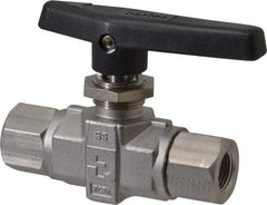 Parker - 3/8" Pipe, FNPT x FNPT End Connections, Stainless Steel, Inline, Two Way Flow, Instrumentation Ball Valve - 6,000 psi WOG Rating, Wedge Handle, PTFE Seal, PTFE Seat - Best Tool & Supply