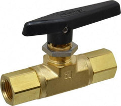 Parker - 1/2" Pipe, FNPT x FNPT End Connections, Brass, Inline, Two Way Flow, Instrumentation Ball Valve - 3,000 psi WOG Rating, Wedge Handle, PTFE Seal, PTFE Seat - Best Tool & Supply