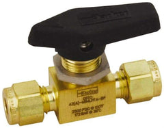 Parker - 3/8" Pipe, Compression x Compression CPI End Connections, Brass, Inline, Two Way Flow, Instrumentation Ball Valve - 3,000 psi WOG Rating, Wedge Handle, PFA Seat - Best Tool & Supply