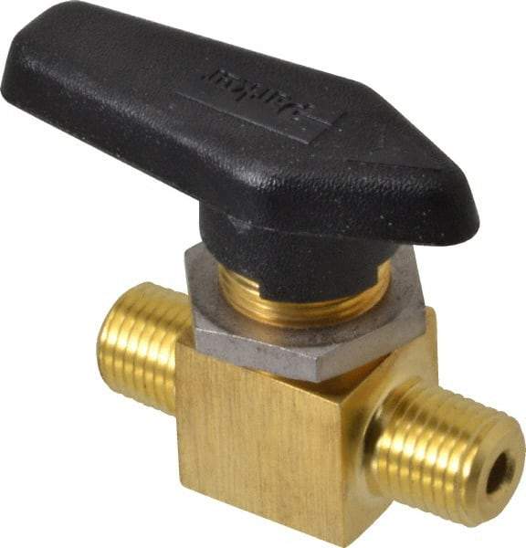 Parker - 1/4" Pipe, MNPT x MNPT End Connections, Brass, Inline, Two Way Flow, Instrumentation Ball Valve - 3,000 psi WOG Rating, Wedge Handle, PFA Seat - Best Tool & Supply