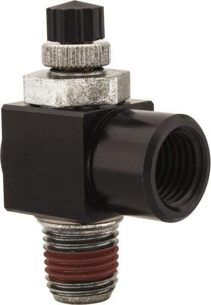 ARO/Ingersoll-Rand - 1/4" Male NPT x 1/4" Female NPT Right Angle Flow Control Valve - 0 to 150 psi & Brass Material - Best Tool & Supply