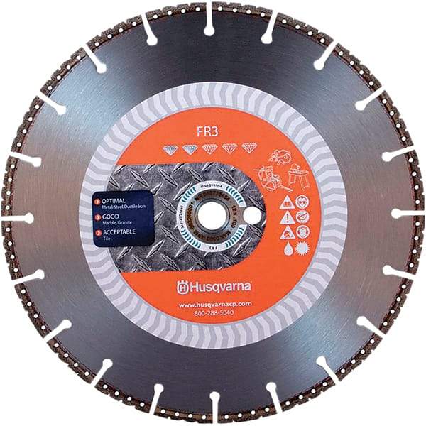 Husqvarna - 12" Diam, 25/32 & 1" Arbor Hole Diam, Continuous Edge Tooth Wet & Dry Cut Saw Blade - Diamond-Tipped, General Purpose Action, Standard Round Arbor - Best Tool & Supply