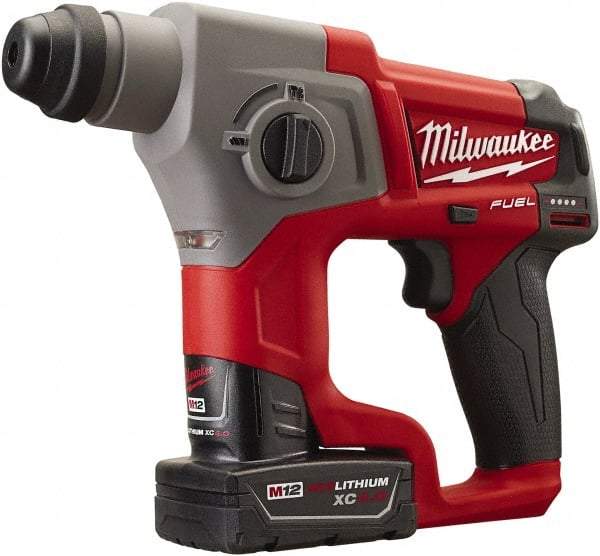 Milwaukee Tool - 12 Volt SDS Plus Chuck Cordless Rotary Hammer - 0 to 6,200 BPM, 0 to 900 RPM, Reversible - Best Tool & Supply